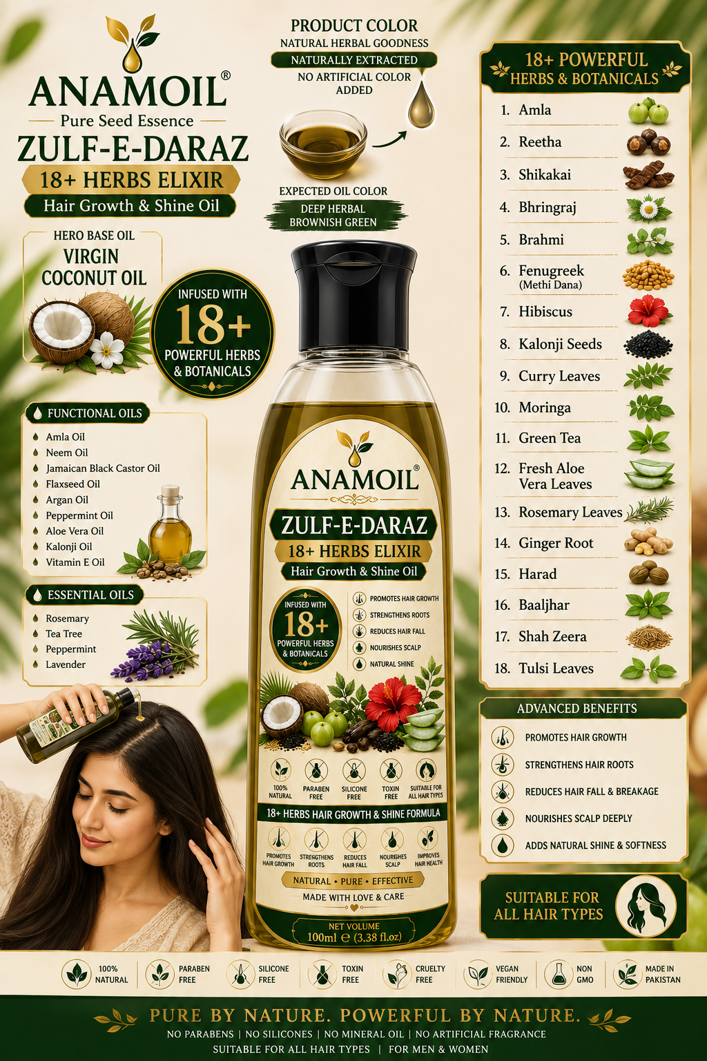 ZULF-E-DARAZ™ 18+ Herbs Elixir – Premium Herbal Hair Growth Oil